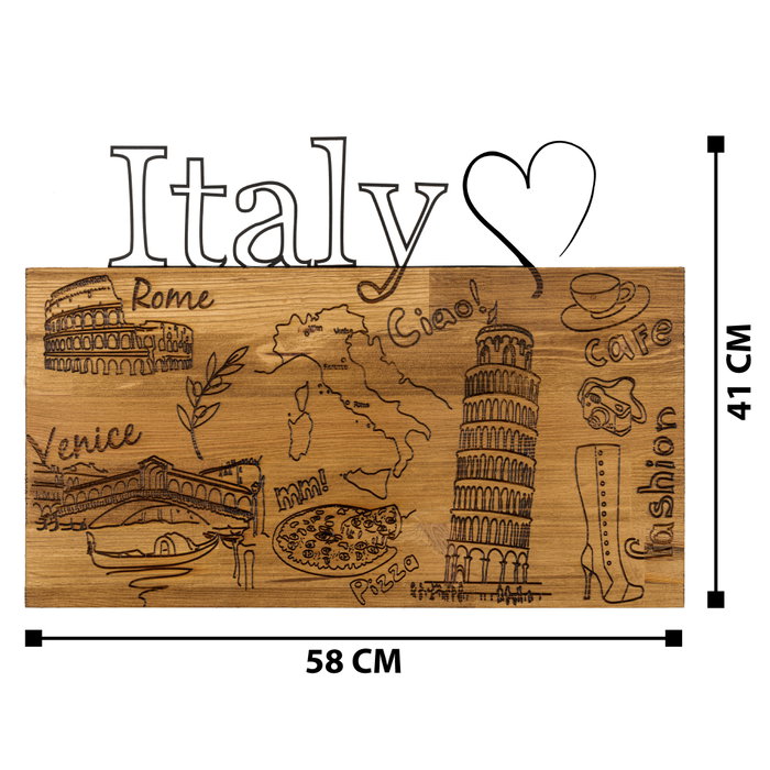 Wallity Escultura de pared I Love You Italy en Negro y Nogal